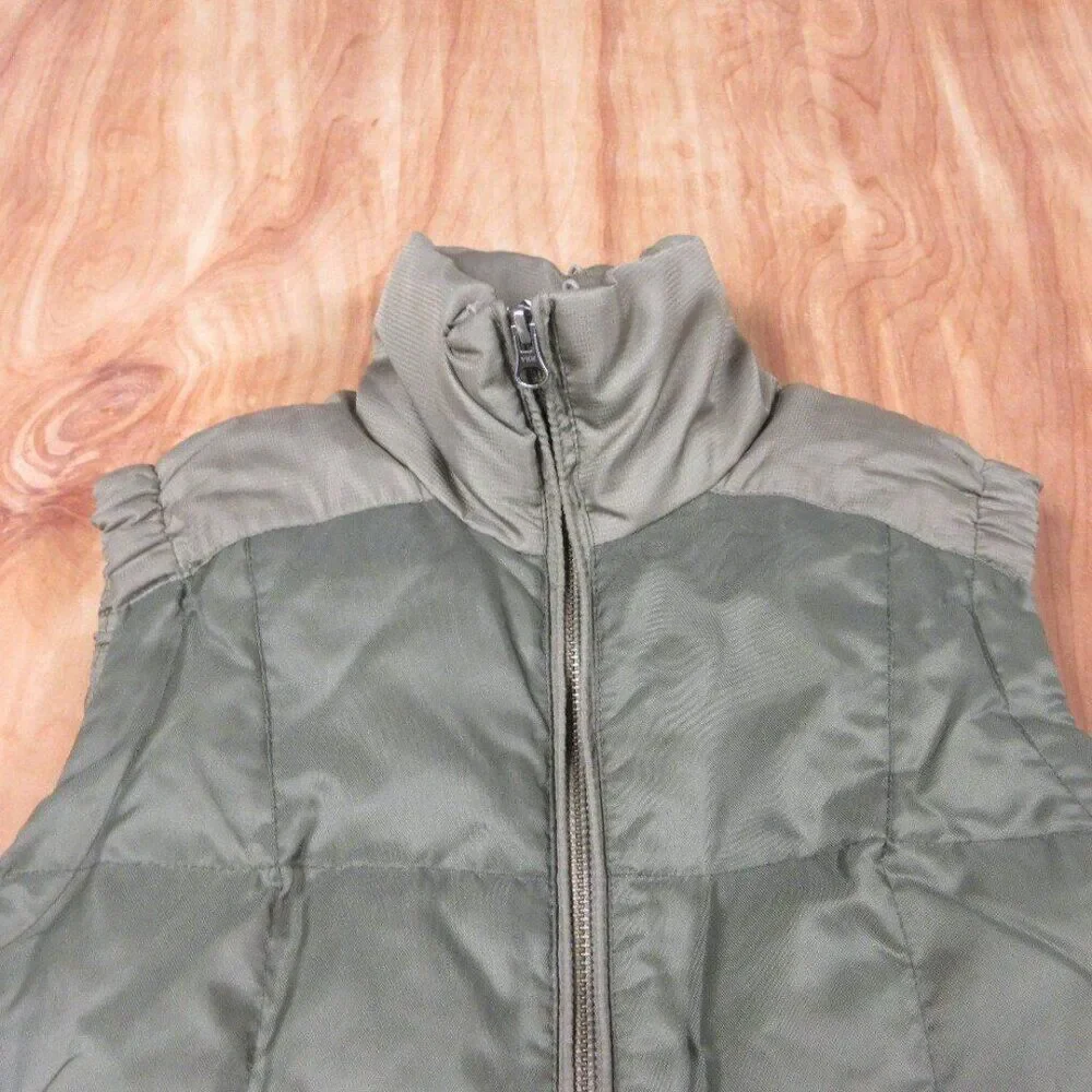 AVALANCHE Olive Green Two Tone Color Block Quilted Vest Sz S Goose Down Feathers